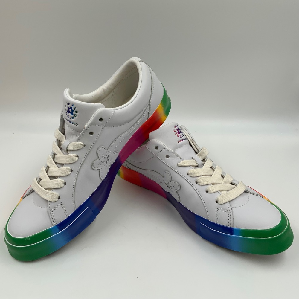 Converse Golf Le Fleur One Star Rainbow Pride White Leather Sneakers 165598C